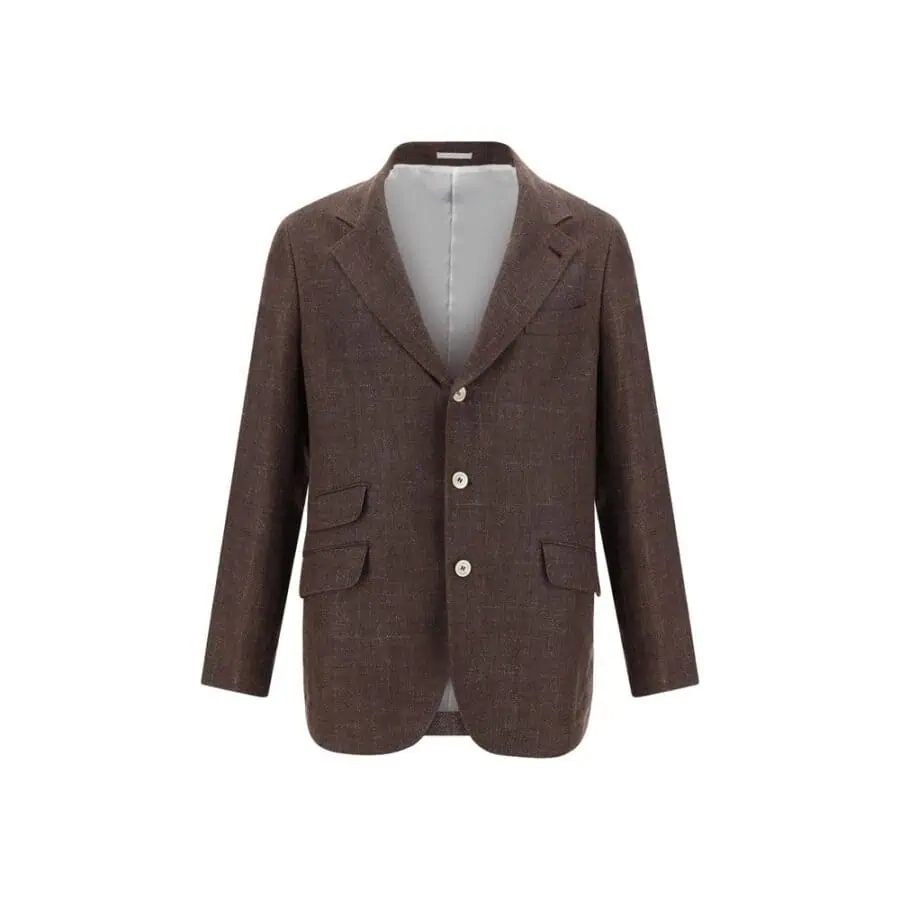 Men's brown tailored blazer with notch lapels and button closure, perfect for formal or business occasions. Crafted with high-quality fabric for a sophisticated look.