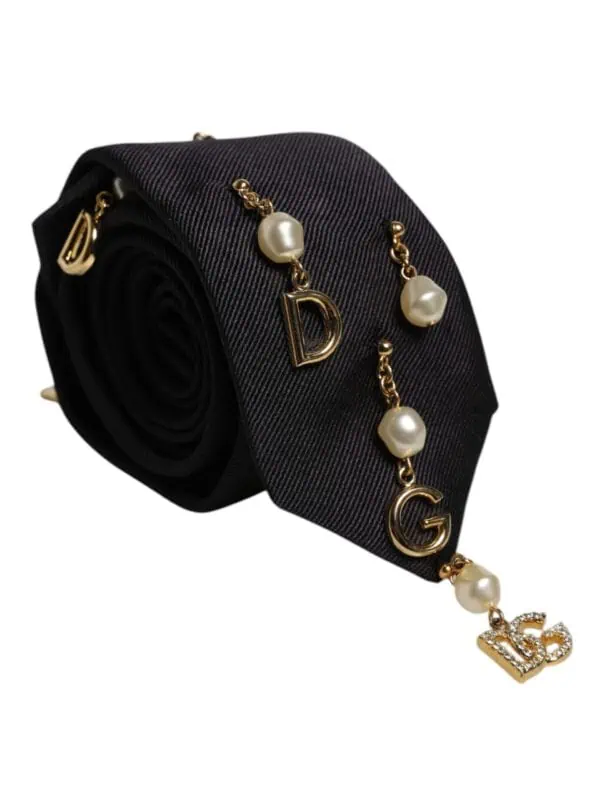 Dolce & Gabbana Black Logo Embellished Adjustable Necktie Tie