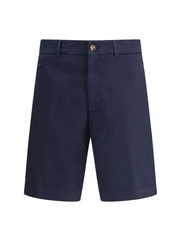 Navy blue men's casual shorts with belt loops, button closure, and tailored design, perfect for summer wear and versatile styling.