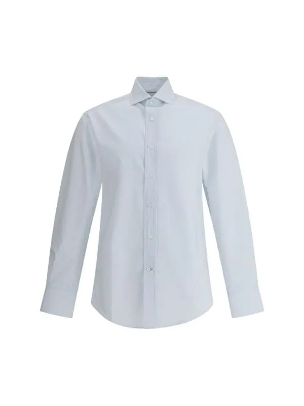 Elegant men's white dress shirt with classic collar and button-down front, perfect for formal occasions and professional attire.