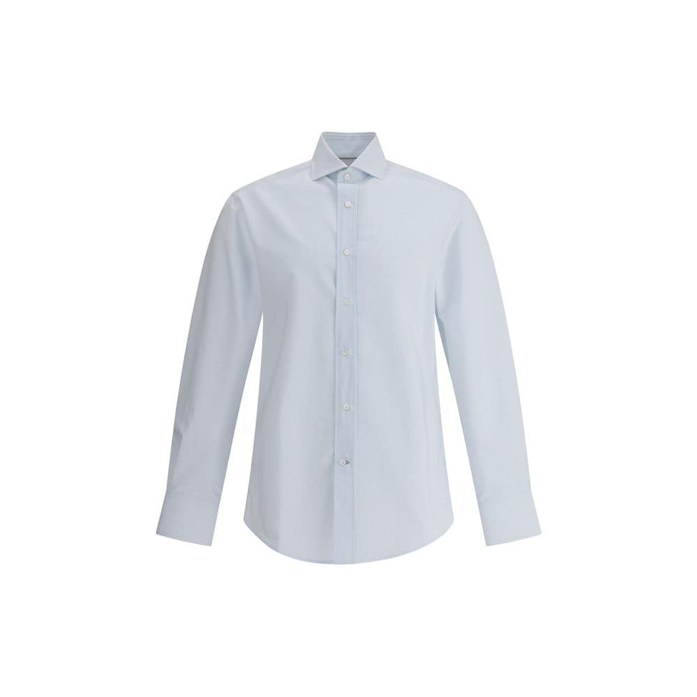 Elegant men's white dress shirt with classic collar and button-down front, perfect for formal occasions and professional attire.