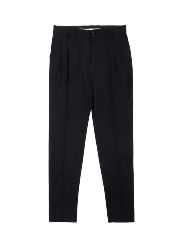 Elegant black tailored dress pants with a high waist and pleated front, perfect for formal or business occasions. Crafted from high-quality fabric for a sophisticated and comfortable fit.