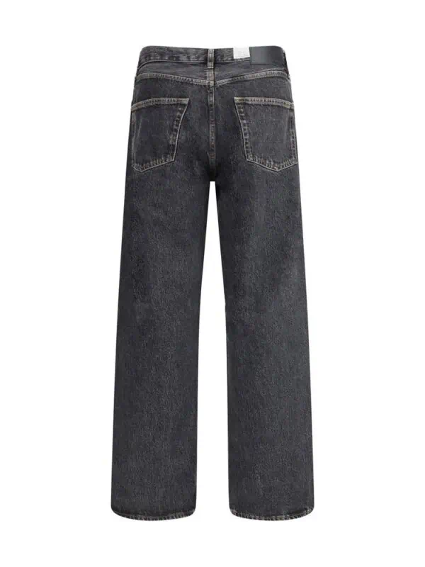 Denim wide-leg jeans in dark wash with classic five-pocket styling and high-waisted fit. Perfect for casual and streetwear fashion looks.