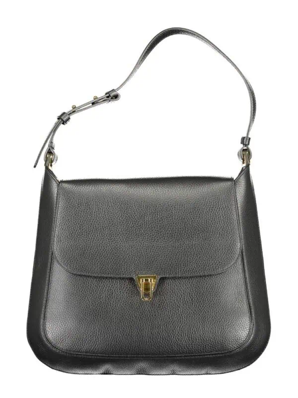 Lux Brands black leather shoulder handbag with gold-tone clasp, versatile accessory for chic everyday style.