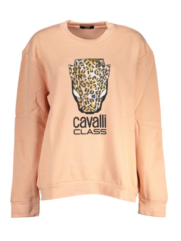 Cavalli Class Elegant Pink Fleece Crew Neck Sweater
