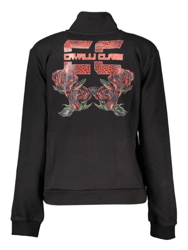 Black Cavalli Class hoodie with floral and animal print design, featuring bold logo and vibrant aesthetic perfect for streetwear fashion.