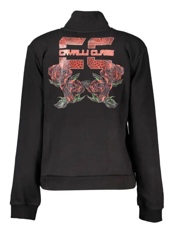 Black Cavalli Class hoodie with floral and animal print design, featuring bold logo and vibrant aesthetic perfect for streetwear fashion.