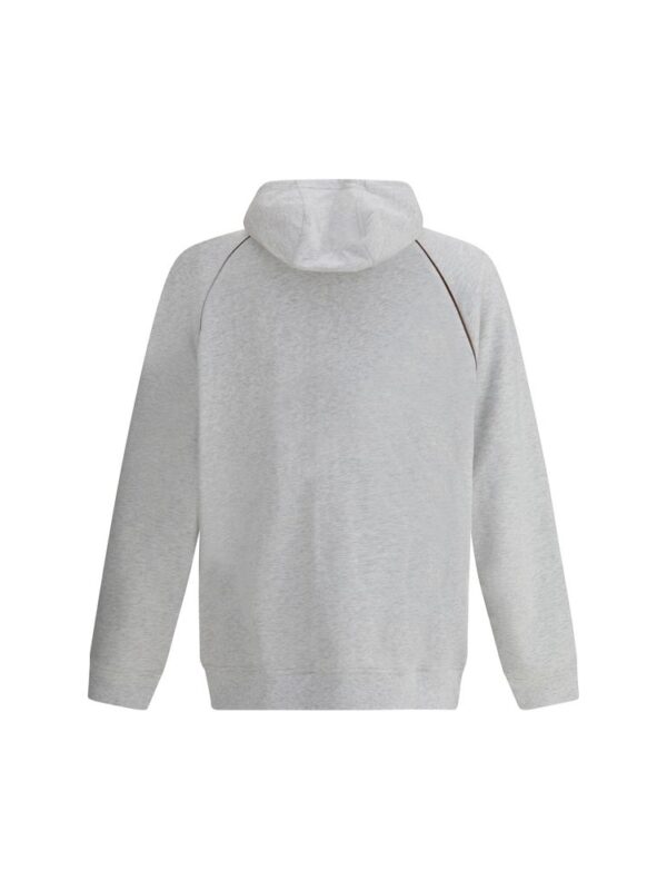 Comfy light grey hoodie with modern design, casual streetwear style, and contrast piping, perfect for everyday wear and layering in cool weather.