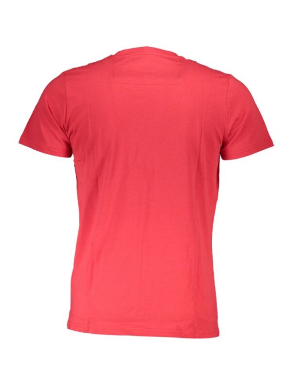 Bright coral red men's casual t-shirt with classic crew neckline, short sleeves, and comfortable fit, perfect for everyday wear or casual outings.