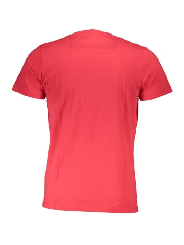 Bright coral red men's casual t-shirt with classic crew neckline, short sleeves, and comfortable fit, perfect for everyday wear or casual outings.