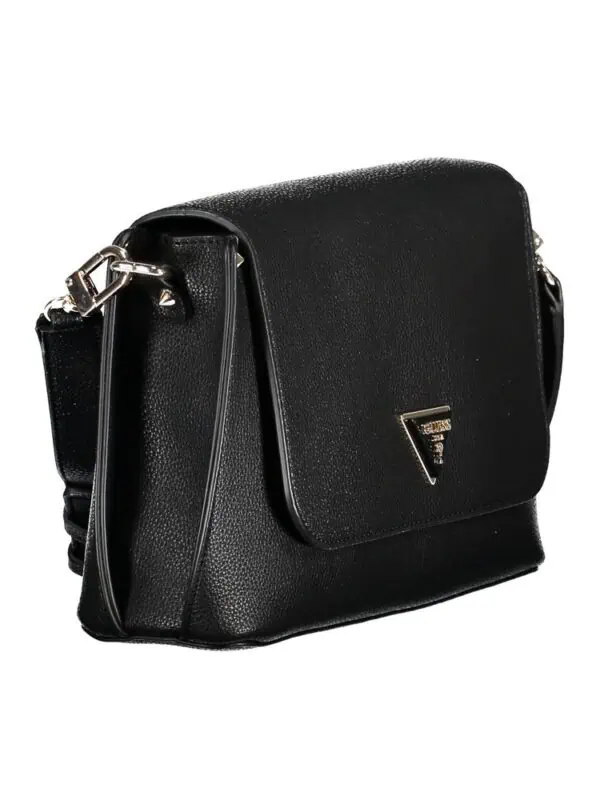 Lux Brands black leather crossbody bag with metal logo accent, stylish and functional accessory for men and women.