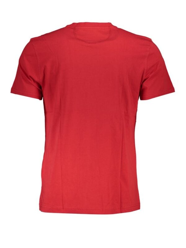 Red men's crew neck t-shirt made from high-quality fabric, perfect for casual wear and athletic activities, featuring a classic fit and durable stitching.