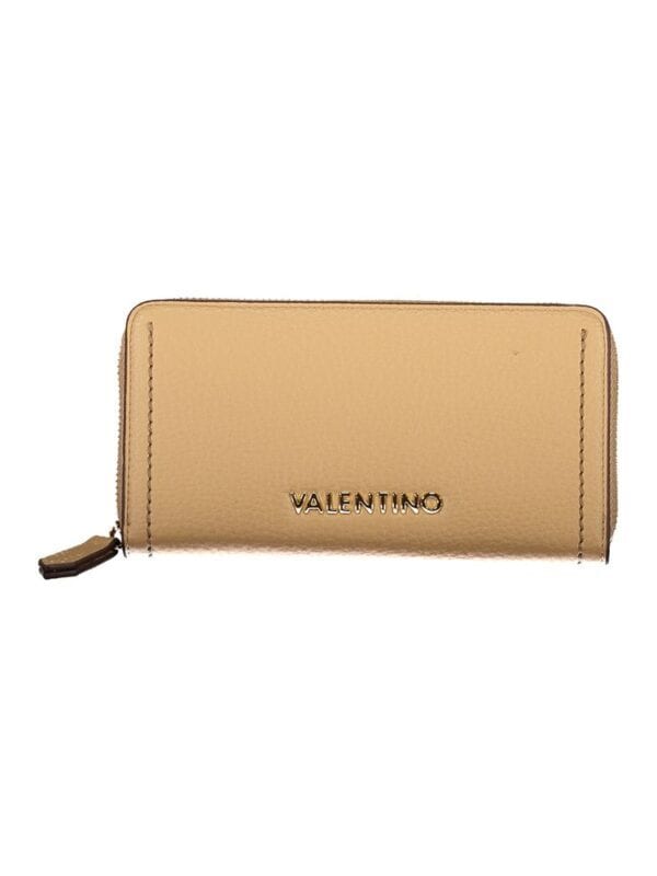 Gold Valentino leather zip-around wallet with logo detail, perfect for luxury accessories enthusiasts.