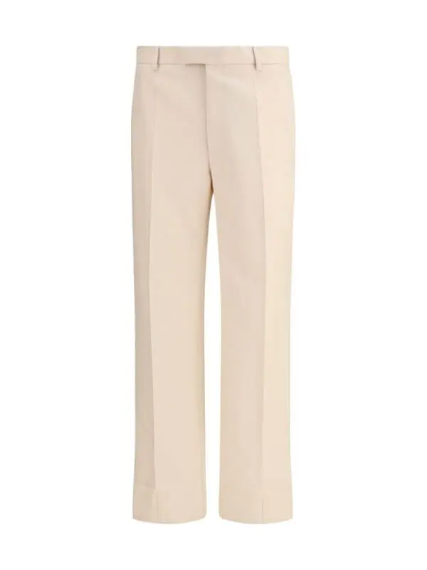 Beige tailored women's trousers with a high waist and wide-leg fit, suitable for office and casual wear. Crafted from premium fabric for a sophisticated, comfortable silhouette.