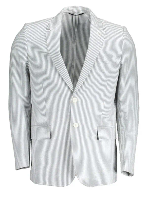 Striped men's blazer with notch lapels, tailored fit, and two front pockets. Perfect for formal or smart-casual occasions. Made from high-quality fabric for a polished look.
