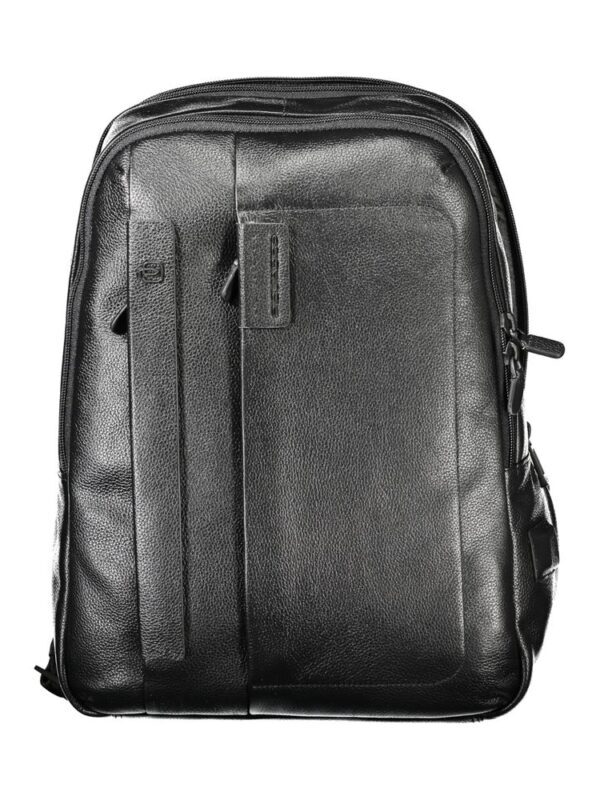 Sleek black leather backpack with multiple compartments and adjustable straps, perfect for travel and daily use. Crafted for durability and style, ideal for professionals and students.