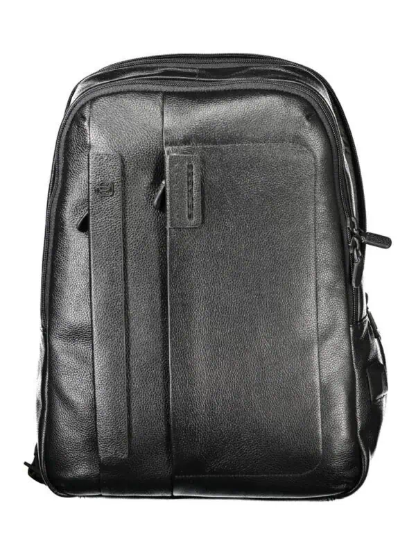 Sleek black leather backpack with multiple compartments and adjustable straps, perfect for travel and daily use. Crafted for durability and style, ideal for professionals and students.