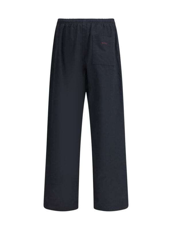 Black men's jogger pants with elastic waistband and back pocket for casual and athletic wear.