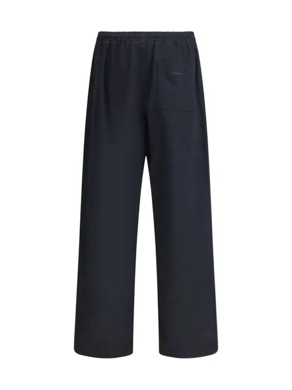 Black men's jogger pants with elastic waistband and back pocket for casual and athletic wear.