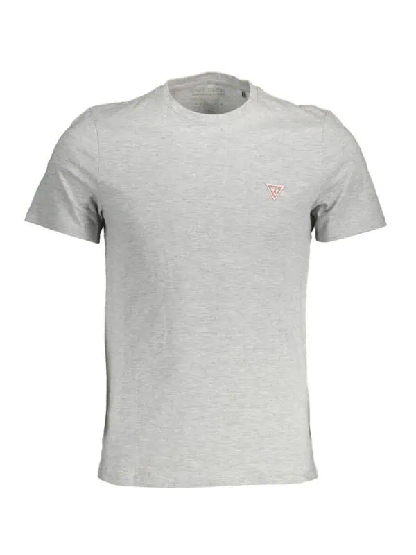 Soft gray Guess luxury men's T-shirt with small logo on chest, casual and stylish, perfect for everyday wear.