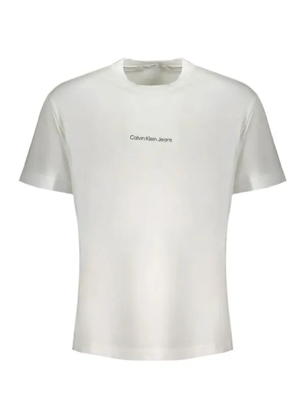 Calvin Klein white logo T-shirt, minimalist cotton designer men's top, luxury casual wear, classic fashion piece for everyday style.