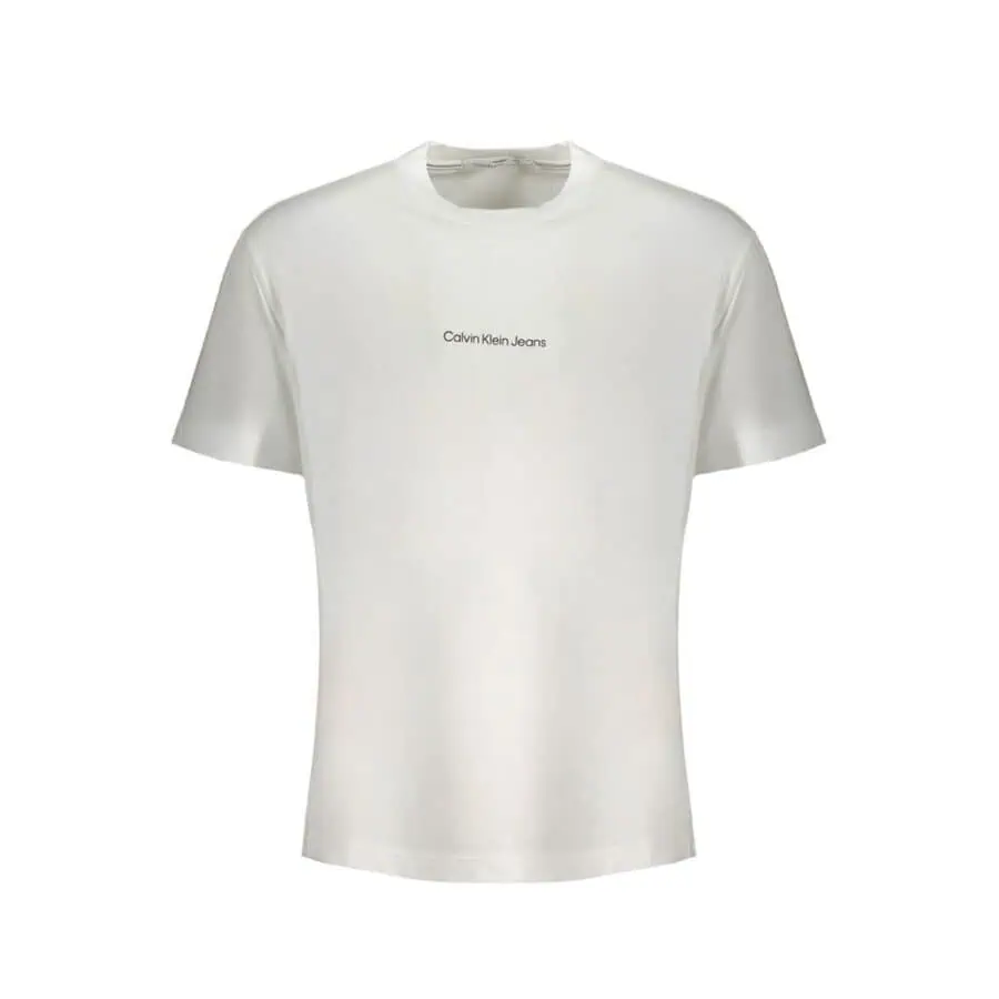 Calvin Klein white logo T-shirt, minimalist cotton designer men's top, luxury casual wear, classic fashion piece for everyday style.