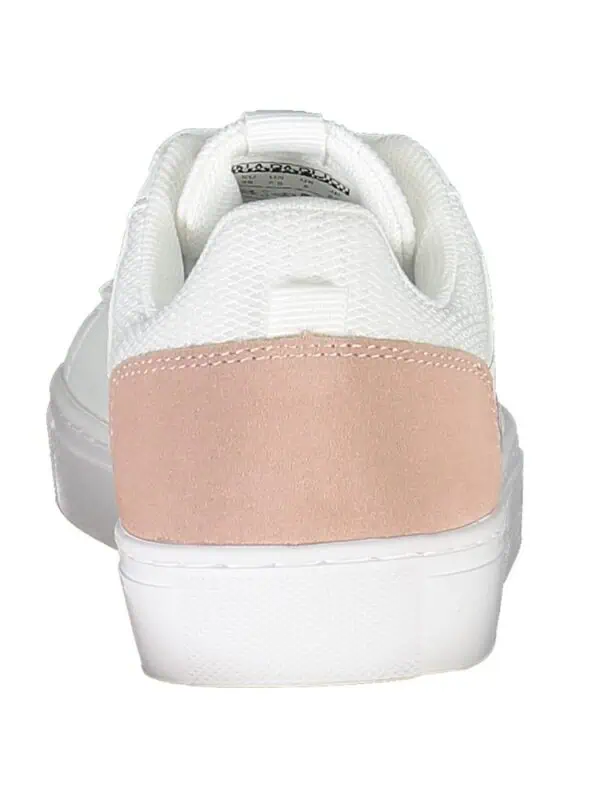 White and blush pink trendy casual sneakers for women by Lux Brands, featuring a comfortable design with a sleek style. Perfect for everyday wear and stylish outings.