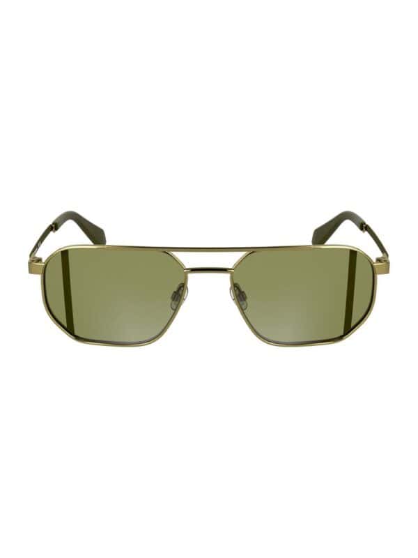Golden Aviator Sunglasses with Mirrored Green Lenses for Men and Women.