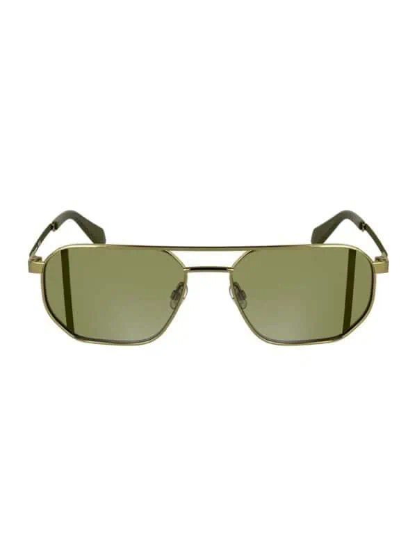 Golden Aviator Sunglasses with Mirrored Green Lenses for Men and Women.