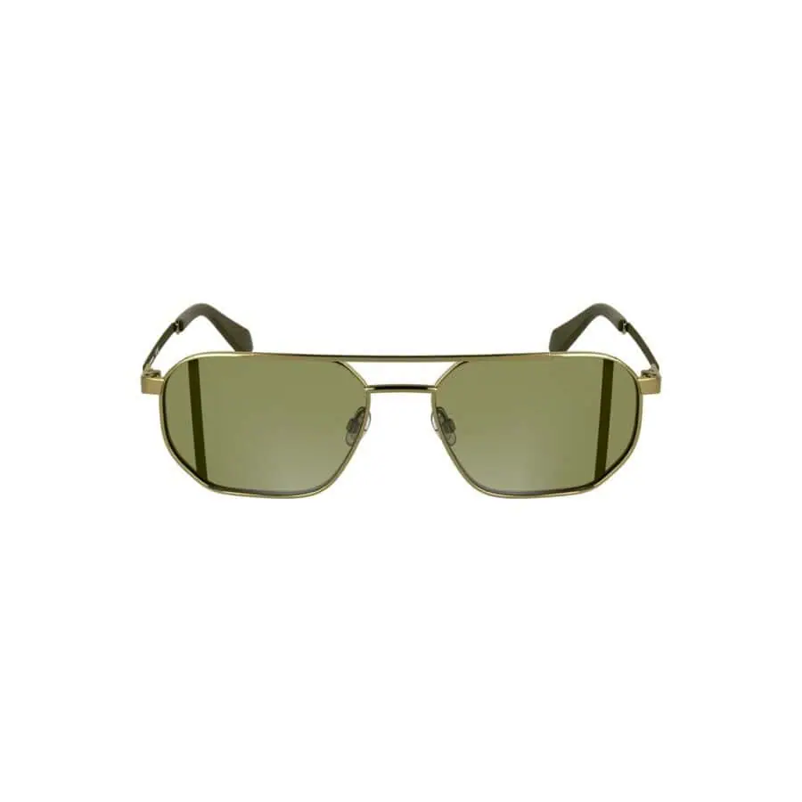 Golden Aviator Sunglasses with Mirrored Green Lenses for Men and Women.