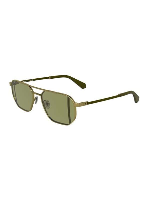 Polarized designer sunglasses with gold frame and green lenses, stylish and UV-protected for men and women.
