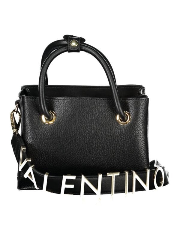 Black Valentino Garavani Rockstud medium leather handbag with gold hardware and detachable logo strap. Perfect for luxury fashion statement and everyday elegance.