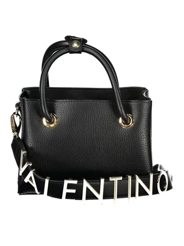 Black Valentino Garavani Rockstud medium leather handbag with gold hardware and detachable logo strap. Perfect for luxury fashion statement and everyday elegance.