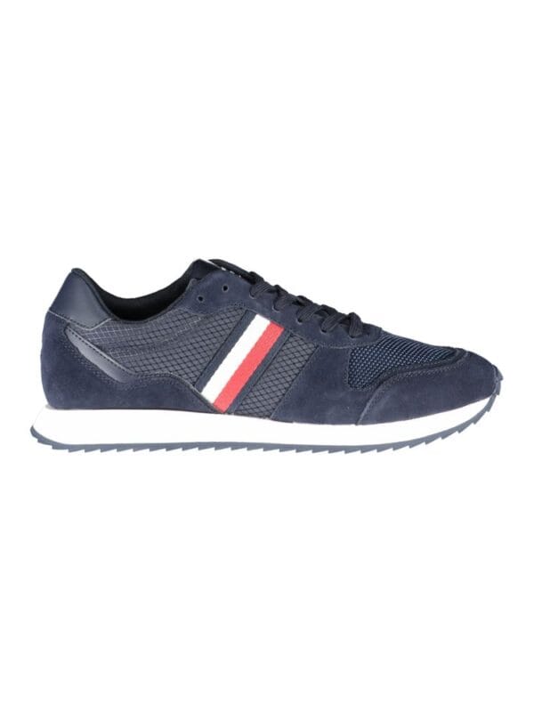 Comfortable men's navy athletic sneaker with red and white accent stripes, designed for casual and active wear. Perfect for everyday style and sporty looks.