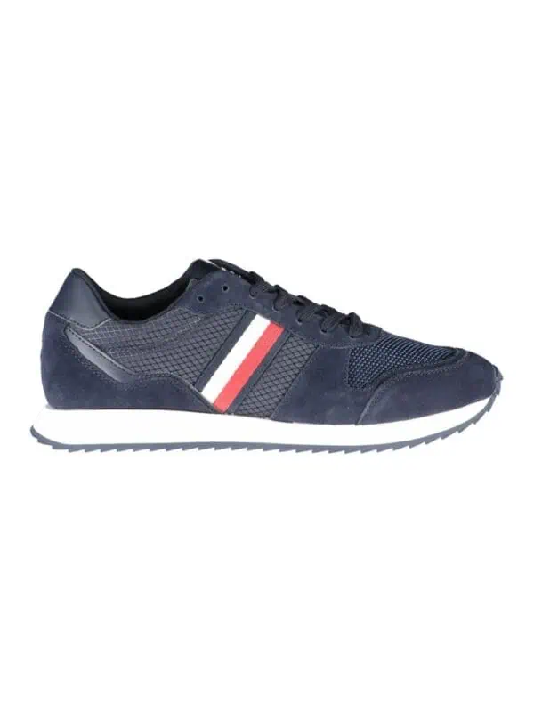 Comfortable men's navy athletic sneaker with red and white accent stripes, designed for casual and active wear. Perfect for everyday style and sporty looks.