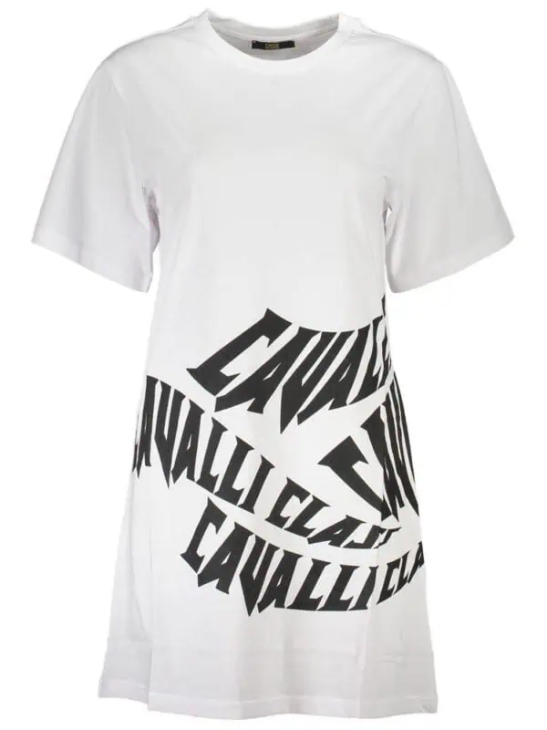 Unique white T-shirt dress with bold black graphic text design, stylish casual wear from Lux Brands. Perfect for streetwear or trendy everyday fashion statements.