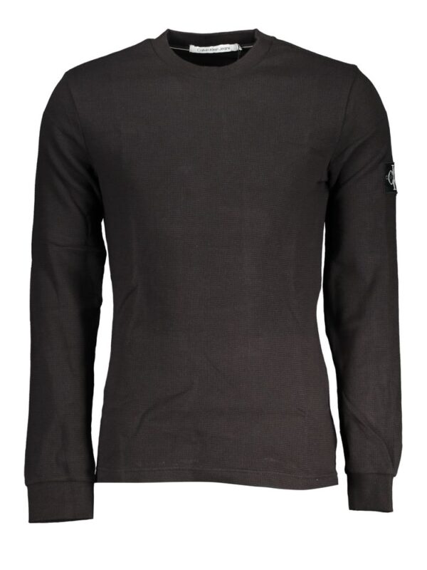 Black Calvin Klein long-sleeve men's thermal shirt with crew neck, lightweight and comfortable for casual wear.