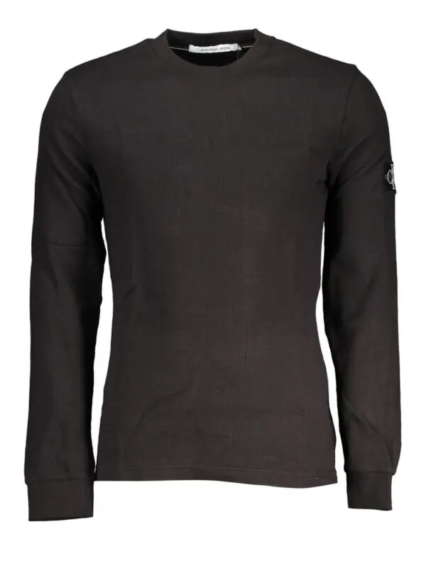 Black Calvin Klein long-sleeve men's thermal shirt with crew neck, lightweight and comfortable for casual wear.