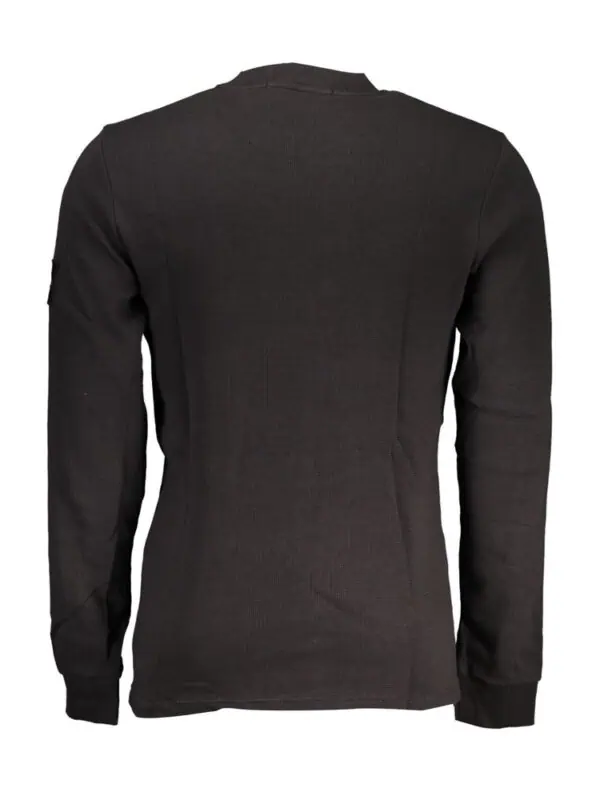 Black men's tailored long sleeve shirt with textured fabric, stylish fit, and modern design for casual or formal wear. Perfect addition to any wardrobe.