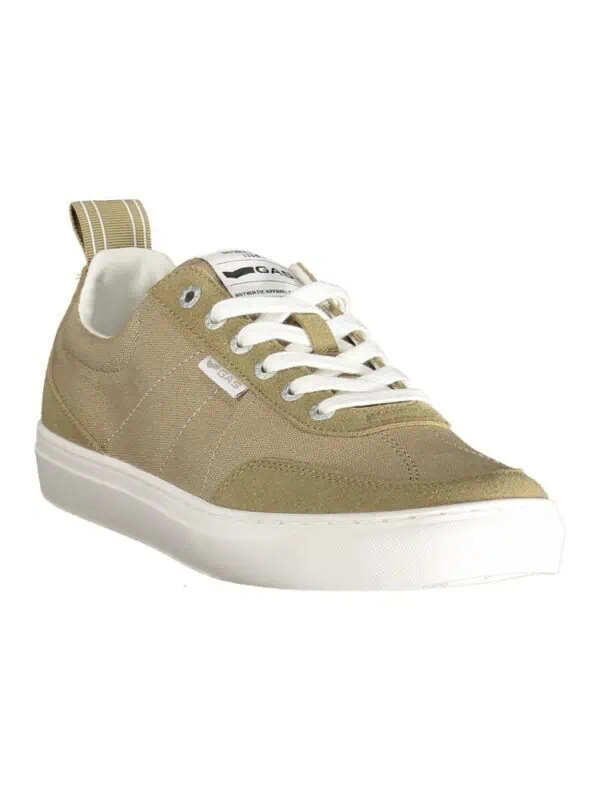 Beige casual sneaker with white sole and laces, stylish and comfortable men's footwear from Lux Brands.