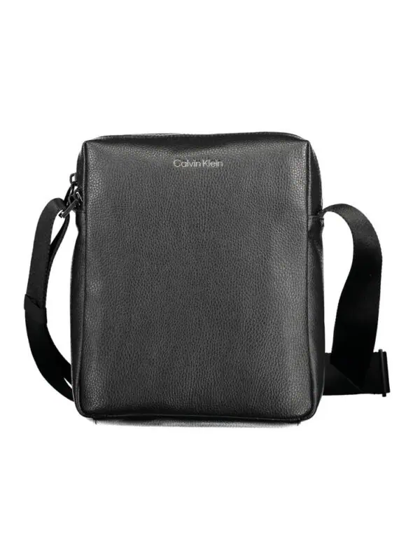 Calvin Klein black leather crossbody bag with adjustable strap for men and women.