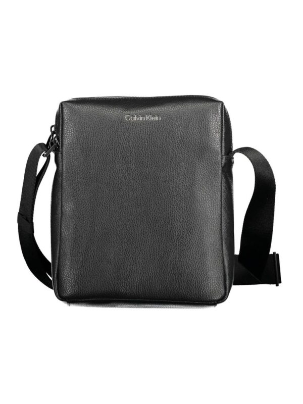 Calvin Klein black leather crossbody bag with adjustable strap.