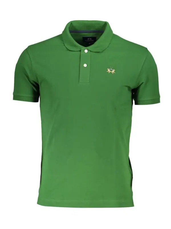 Bright green polo shirt with embroidered logo for stylish casual wear.
