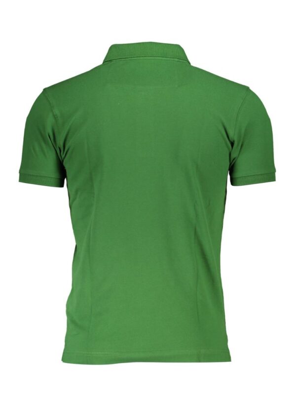 Green polo shirt with classic collar and short sleeves, made from soft, breathable fabric for comfort and style. Perfect for casual or semi-formal occasions.