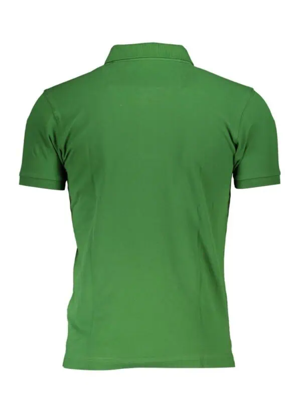 Green polo shirt with classic collar and short sleeves, made from soft, breathable fabric for comfort and style. Perfect for casual or semi-formal occasions.