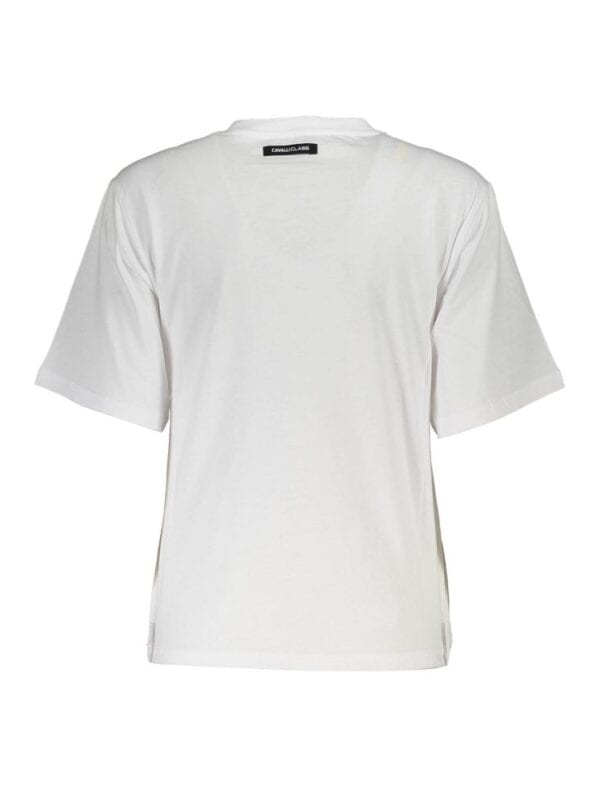 Blank white designer T-shirt with minimalistic style from Cavalli Class, perfect for casual and luxury fashion looks. 2. Simple white Cavalli Class T-shirt for men, versatile luxury fashion essential. 3. Luxurious white Cavalli Class T-shirt featuring a clean design, ideal for stylish casual wear and upscale looks. 4. High-quality white T-shirt by Cavalli Class with a minimalist design, crafted for comfort and luxury fashion, suitable for everyday and special occasions. Relevance: Relevant.