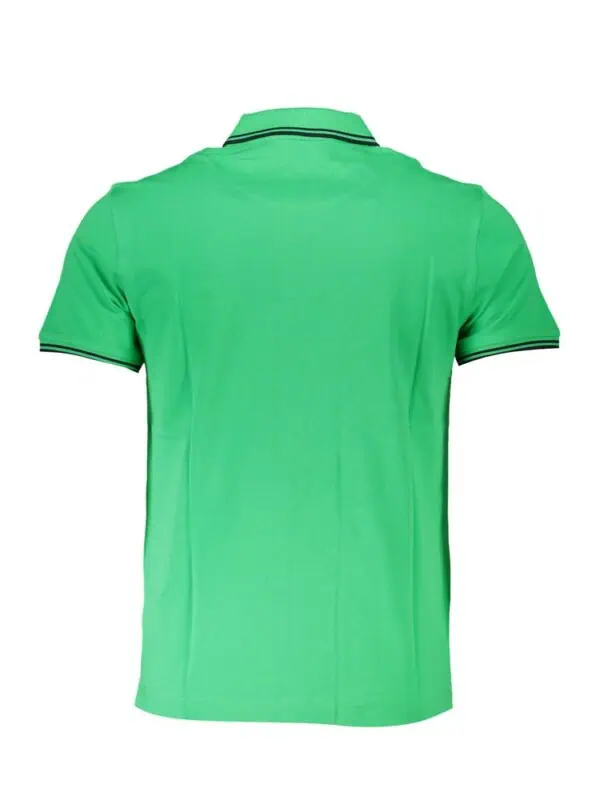 Bright green men's polo shirt with black accents, perfect for casual or sporty wear, made with comfortable fabric.