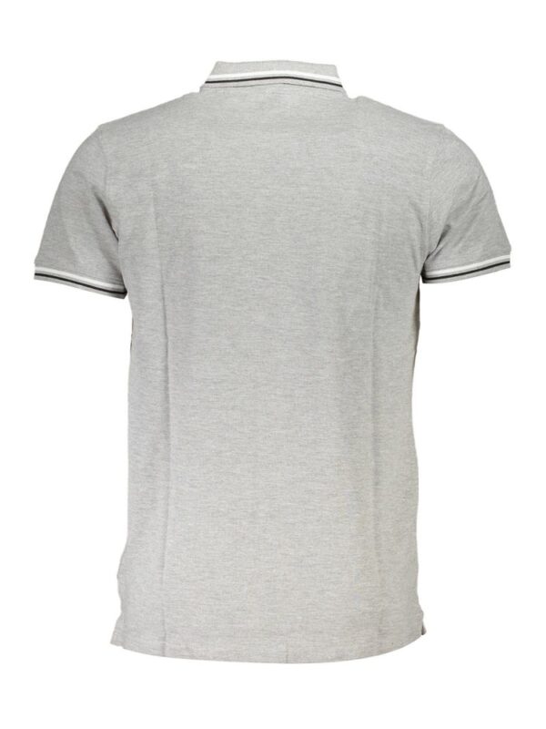 Men's light gray casual polo shirt with short sleeves, collar, and striped trim details for a stylish look. Perfect for everyday wear and relaxed outings.