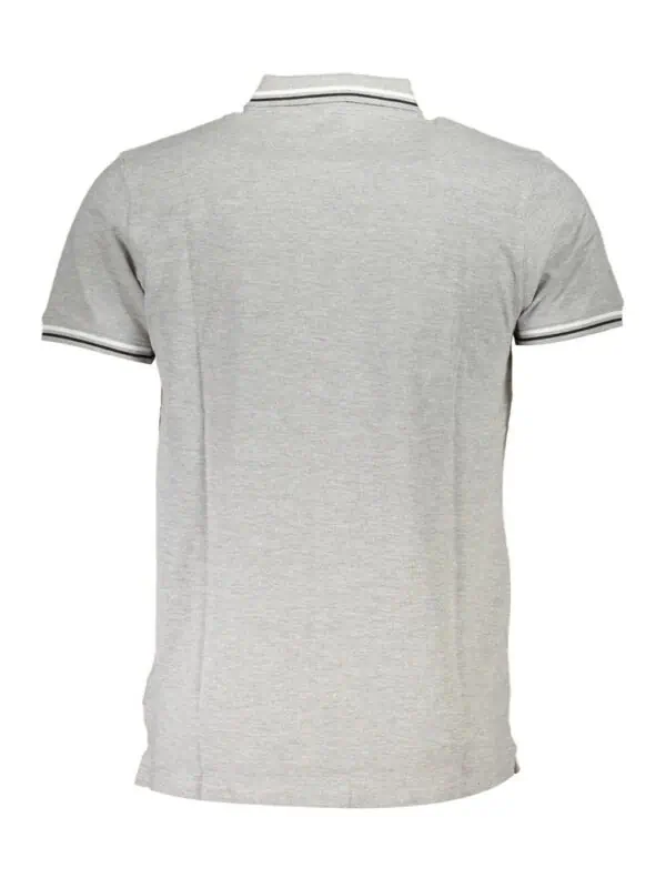 Men's light gray casual polo shirt with short sleeves, collar, and striped trim details for a stylish look. Perfect for everyday wear and relaxed outings.
