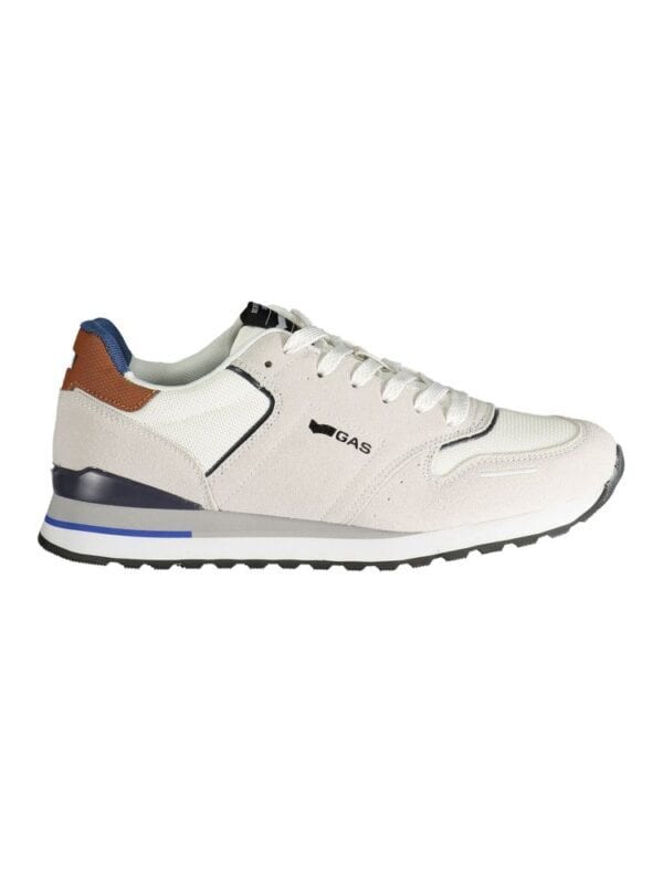 Stylish white sneaker with brown and navy accents, casual comfort, and sporty design from Lux Brands. Perfect for everyday wear and active lifestyles.